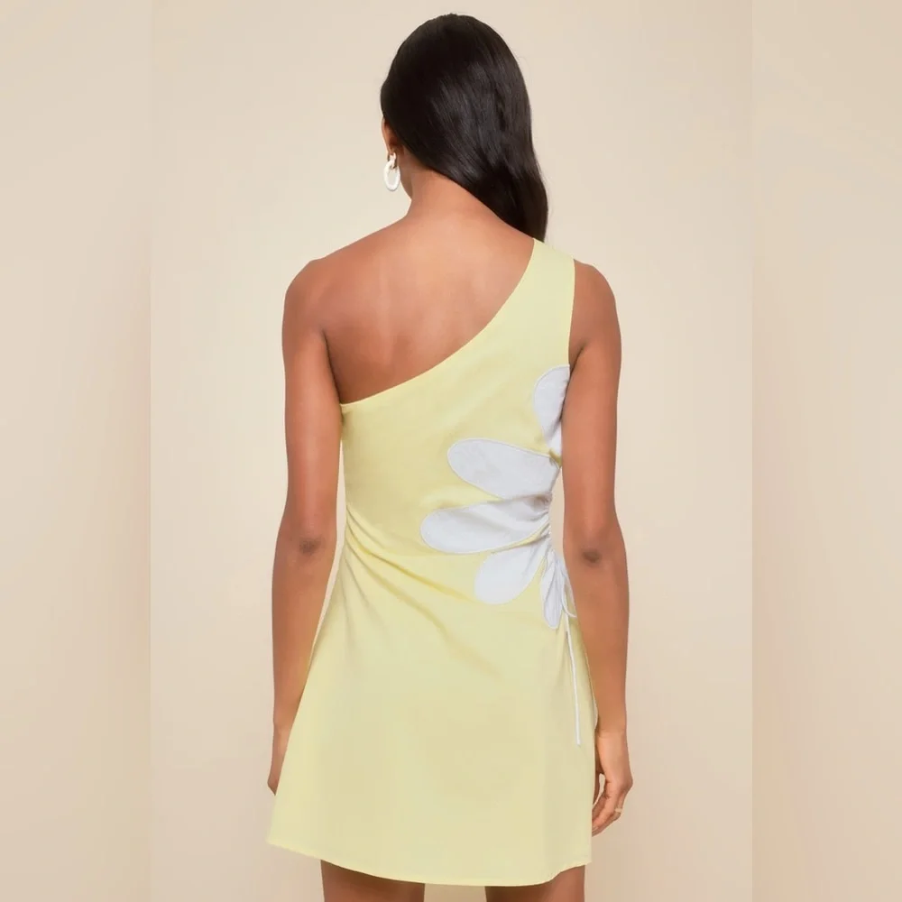 Sunny Design Yellow Cutout Flower One-Shoulder Mini Dress - Picture 2 of 10